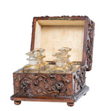 A 19th Century French Black Forest Rose Carved Box With Scent Bottles