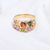 Vintage Italian 14ct Gold Multi-Gemstone Bombe Ring