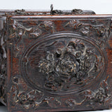 A 19th Century French Black Forest Rose Carved Box With Scent Bottles