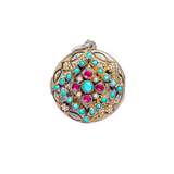 Antique Austro Hungarian Turquoise Garnet and Pearl Enamel Locket